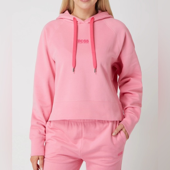 Boss Tops - Boss Elisa Active Oversize Logo Hoodie in Faded Neon Pink XS